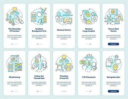 Móvel primeiro Projeto onboarding Móvel aplicativo tela definir. passo a passo 5 passos editável gráfico instruções com linear conceitos. interface do usuário, ux, gui modelo vetor
