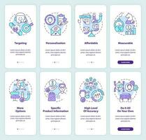 benefícios do direto marketing onboarding Móvel aplicativo tela definir. prós passo a passo 4 passos editável gráfico instruções com linear conceitos. interface do usuário, ux, gui modelo vetor