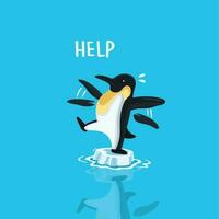 pinguins flutuador em a oceano a efeitos do global aquecimento vetor
