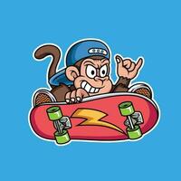 macaco jogando skate desenho animado vetor
