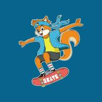 esquilo jogando skate desenho animado. animal vetor ícone ilustração, isolado em azul fundo