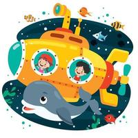 submarino dos desenhos animados no fundo do mar vetor