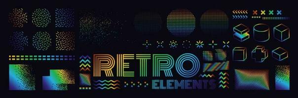 elementos de design do vetor memphis. conjunto de gráficos retrô, tendências de design dos anos 80 e ilustração de elementos geométricos vintage. coleção de símbolos de memphis isolados vetoriais