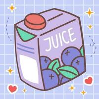 kawaii Comida do mirtilo suco caixa bebida. vetor mão desenhado fofa desenho animado personagem ilustração logotipo ícone. fofa Japão animes, mangá estilo conceito Projeto