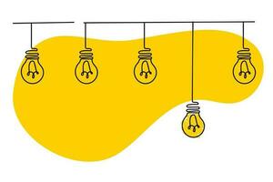 criativo idéia conceito do simplificando complexo o negócio processo problema mão desenhado luz lâmpadas projeto, vetor ilustração.