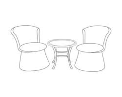 linha arte do moderno cadeiras com mesa conjunto interior com branco fundo, mão desenhando vetor
