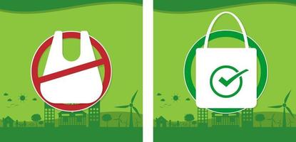 reduzindo a poluição conceito de sacolas plásticas vetor