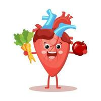 fofa desenho animado alegre personagem do saudável humano coração. humano anatomia, médico conceito. ilustração, ícone, vetor