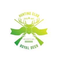 logotipo de caça ou emblema vintage com cabeça de veado e dois rifles de caça vetor