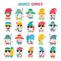gnomos gnomos de verão usam chapéus e óculos de sol para viagens de verão à praia vetor