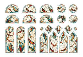 manchado vidro dentro uma igreja. conjunto do diferente janelas formas desenhando dentro 1 estilo. vetor