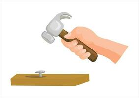 vetor ilustração do uma mão batendo uma unha com uma martelo