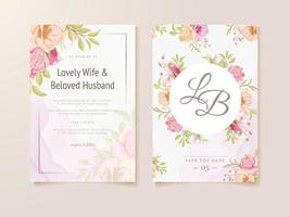 modelo de conceito floral de cartão de convite de casamento com flores e folhas vetor