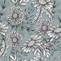 desatado padrão, mão desenhado contorno dália flores em uma azul fundo. imprimir, floral fundo, têxtil, papel de parede, vetor