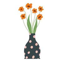 bela composição de florescência com folhas e caule isolados em plantas com flores brancas e ervas lindo buquê de flores com ramos decorativos em ilustração vetorial plana de vaso vetor