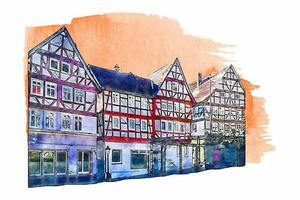 arquitetura homberg Hessen Alemanha aguarela mão desenhado ilustração isolado em branco fundo vetor