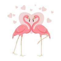 romântico ilustração com Rosa flamingo pássaros. casal dentro amar. amor dia, dia dos namorados dia cartão. vetor desenho animado flamingo. vetor ilustração