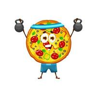 desenho animado pizza personagem com Treinamento pesos vetor