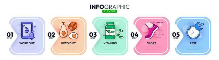 saudável nutrição e exercite-se linha infográficos vetor