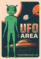 retro poster com estrangeiro e UFO vetor cartão