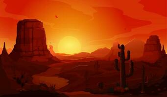 pôr do sol mexicano deserto panorama com cactos vetor