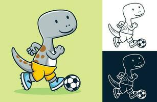 vetor ilustração do engraçado dinossauro desenho animado jogando futebol