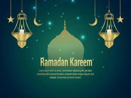 fundo islâmico ramadan kareem com lanterna dourada e mesquita vetor