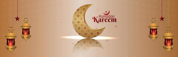 banner de celebração ramadan kareem com padrão de lua e lanterna vetor