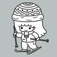 fofa esquiador menina desenho animado personagem vetor