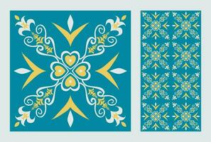 étnico floral quadrado telha padronizar. dois enfeites conjunto do étnico geométrico floral forma desatado padronizar colorida marroquino estilo. Mediterrâneo padronizar usar para têxtil, casa decoração elementos. vetor