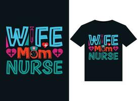 esposa mãe enfermeira ilustrações para pronto para impressão Camisetas Projeto. vetor