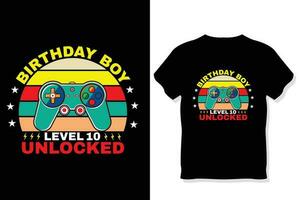 aniversário Garoto nível 10 desbloqueado jogos t camisa, jogos citações t camisa, jogador camiseta Projeto vetor