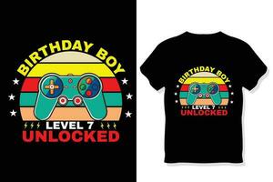 aniversário Garoto nível 7 desbloqueado jogos t camisa, jogos citações t camisa, jogador camiseta Projeto vetor