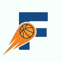 carta f basquetebol logotipo conceito com comovente basquetebol ícone. cesta bola logótipo símbolo vetor