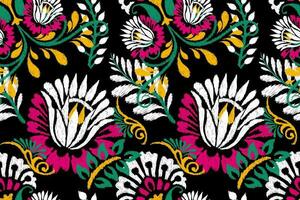 ikat floral paisley bordado em Preto plano de fundo.ikat étnico oriental desatado padronizar tradicional.asteca estilo abstrato vetor ilustração.design para textura,tecido,vestuário,embrulho,decoração.