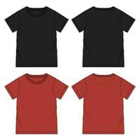 curto manga t camisa vetor ilustração Preto e vermelho cor modelo frente e costas Visualizações isolado em branco fundo