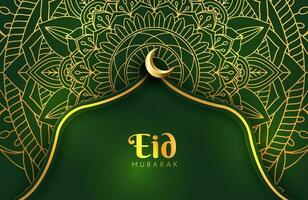 banner luxuoso de fundo verde escuro e dourado com ornamento de mandala islâmico arabescos modelo de design eid mubarak vetor