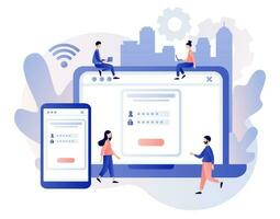 conta Conecte-se e senha em Smartphone e computador portátil tela. dados proteção, cyber segurança, conectados cadastro, confidencialidade conceito. moderno plano desenho animado estilo. vetor ilustração