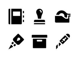 conjunto simples de ícones sólidos de vetor relacionados a papelaria