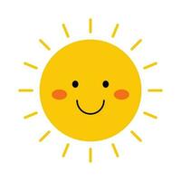 vetor engraçado Sol dentro plano Projeto. feliz sorridente Sol. infantil fofa brilho do sol emoji. kawaii amarelo Sol com raios de sol. bebê brilho do sol com corar.
