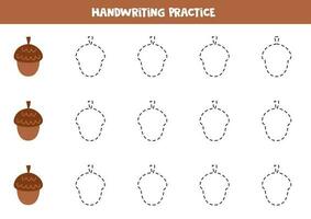 rastreamento linhas para crianças. desenho animado Castanho bolota. escrevendo prática. vetor