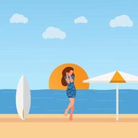 ilustração de menina no vetor de praia