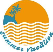 verão, praia, Sol e Palma árvore logotipo vetor