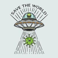 vintage ilustração UFO nave espacial ilustração absorvente vírus vetor