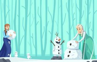 gelo Princesa fazer boneco de neve com amigos vetor