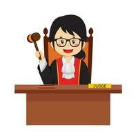 juiz personagem sentado escrivaninha com martelo desenho animado vetor