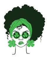 afro mulheres santo patrick's bagunçado pão Penteado africano menina vetor st patrick's dia camisa impressão modelo, trevo tipografia Projeto para Irlanda, Irlanda cultura irlandês tradicional camiseta Projeto