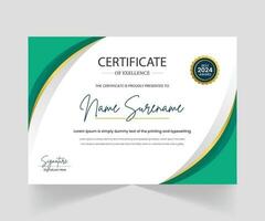 moderno certificado modelo verde e ouro cor, prêmio diploma vetor
