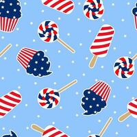doce bolos de copo, pirulitos, gelo creme para 4º do Julho EUA feliz independência dia. plano Projeto desenho animado desatado padronizar vetor