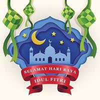 comemore hari raya idul fitri com ketupat vetor